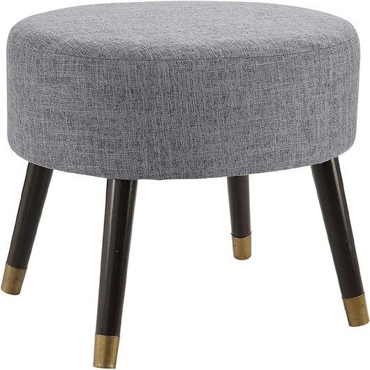Pouf Sgabello 56x46 H 43cm Design Moderno Tessuto Grigio e Gambe in Legno