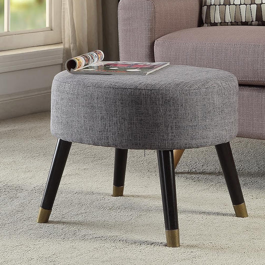 Pouf Sgabello 56x46 H 43cm Design Moderno Tessuto Grigio e Gambe in Legno