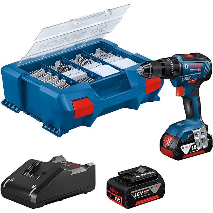 Bosch GSB 18V-55 Trapano Avvitatore a Percussione 18V, 55 Nm, 2 Batterie 4Ah Valigetta L-Case
