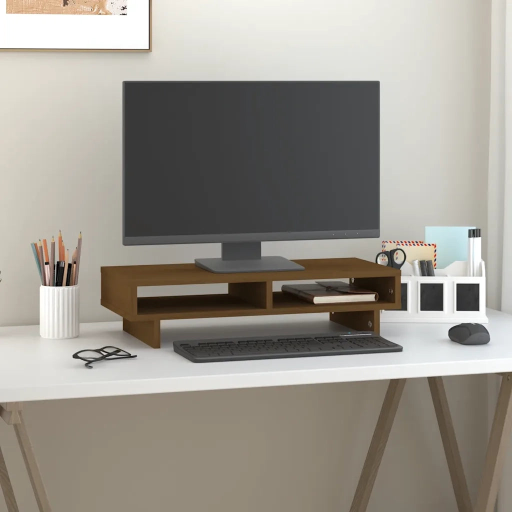 Supporto per Monitor ambra 60x27x14 cm Legno Massello di Pino 814002