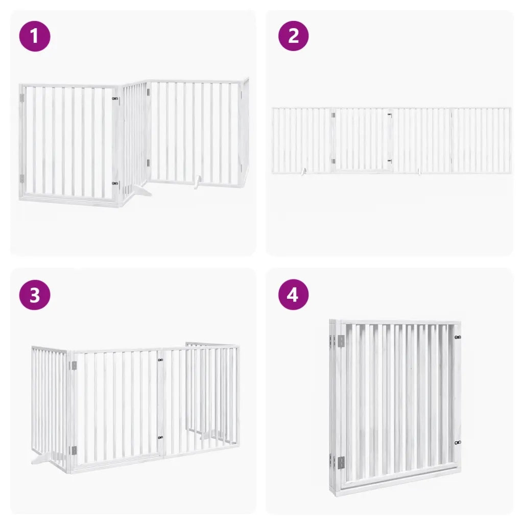 Cancelletto per cani con porta pieghevole 4 pannelli bianco 320 cm in legno di pioppo 352187
