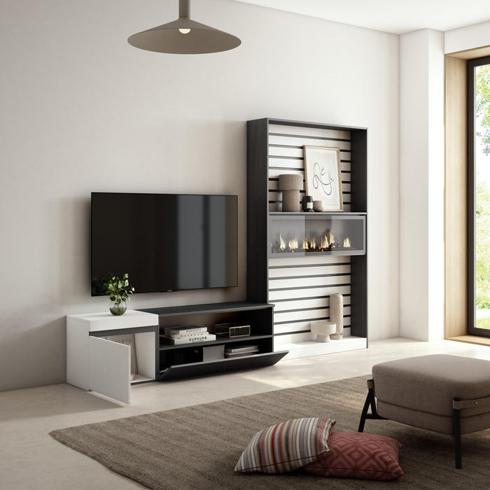 Mobile TV, Soggiorno, 260x35x186cm, Per TV fino a 65", Camino elettrico, Bianco e nero RF2552