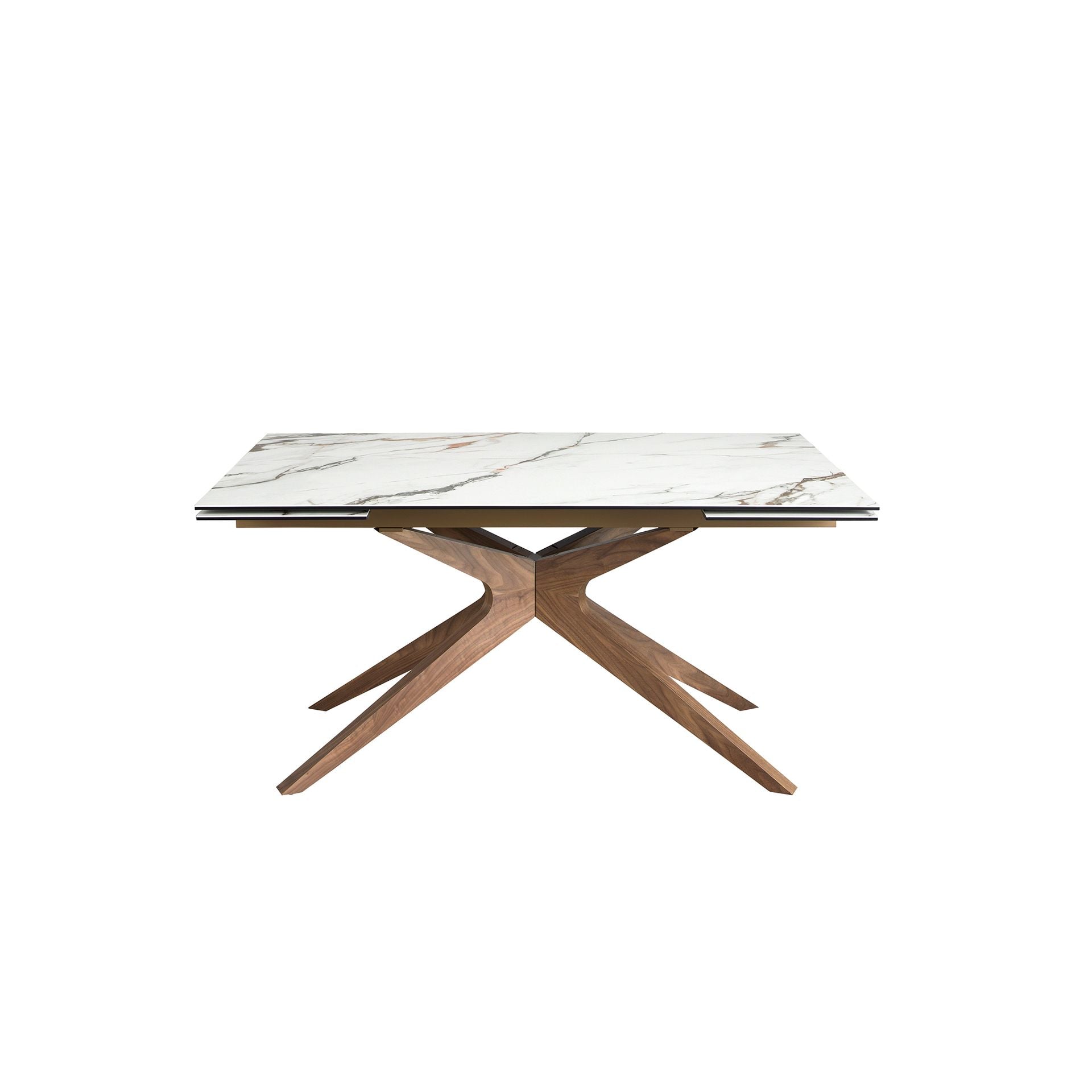 Tavolo da pranzo rettangolare allungabile in marmo porcellanato e noce