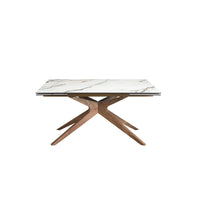 Tavolo da pranzo rettangolare allungabile in marmo porcellanato e noce