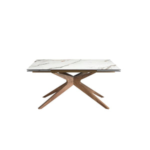 Tavolo da pranzo rettangolare allungabile in marmo porcellanato e noce