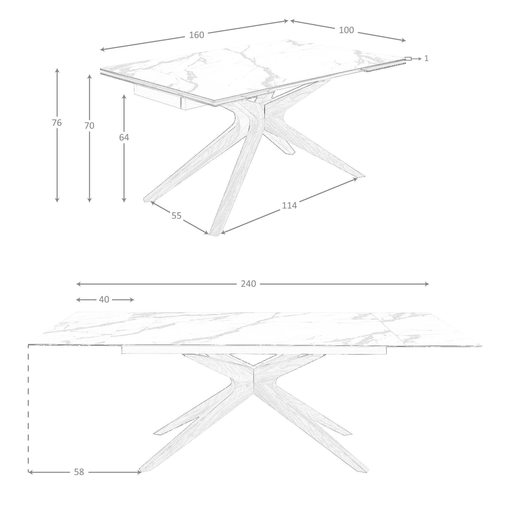 Tavolo da pranzo rettangolare allungabile in marmo porcellanato e noce
