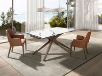 Tavolo da pranzo rettangolare allungabile in marmo porcellanato e noce