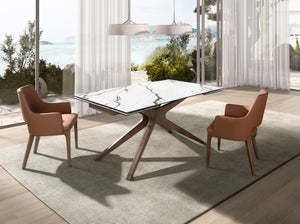 Tavolo da pranzo rettangolare allungabile in marmo porcellanato e noce