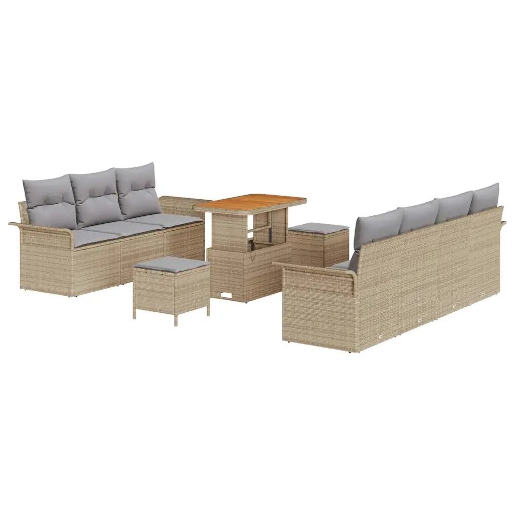 Set Divano da Giardino con cuscino 10 pcs Beige polyrattan