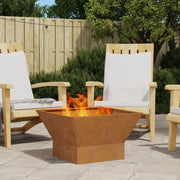 Focolare quadrato marrone 60x60x35 cm in acciaio antiruggine