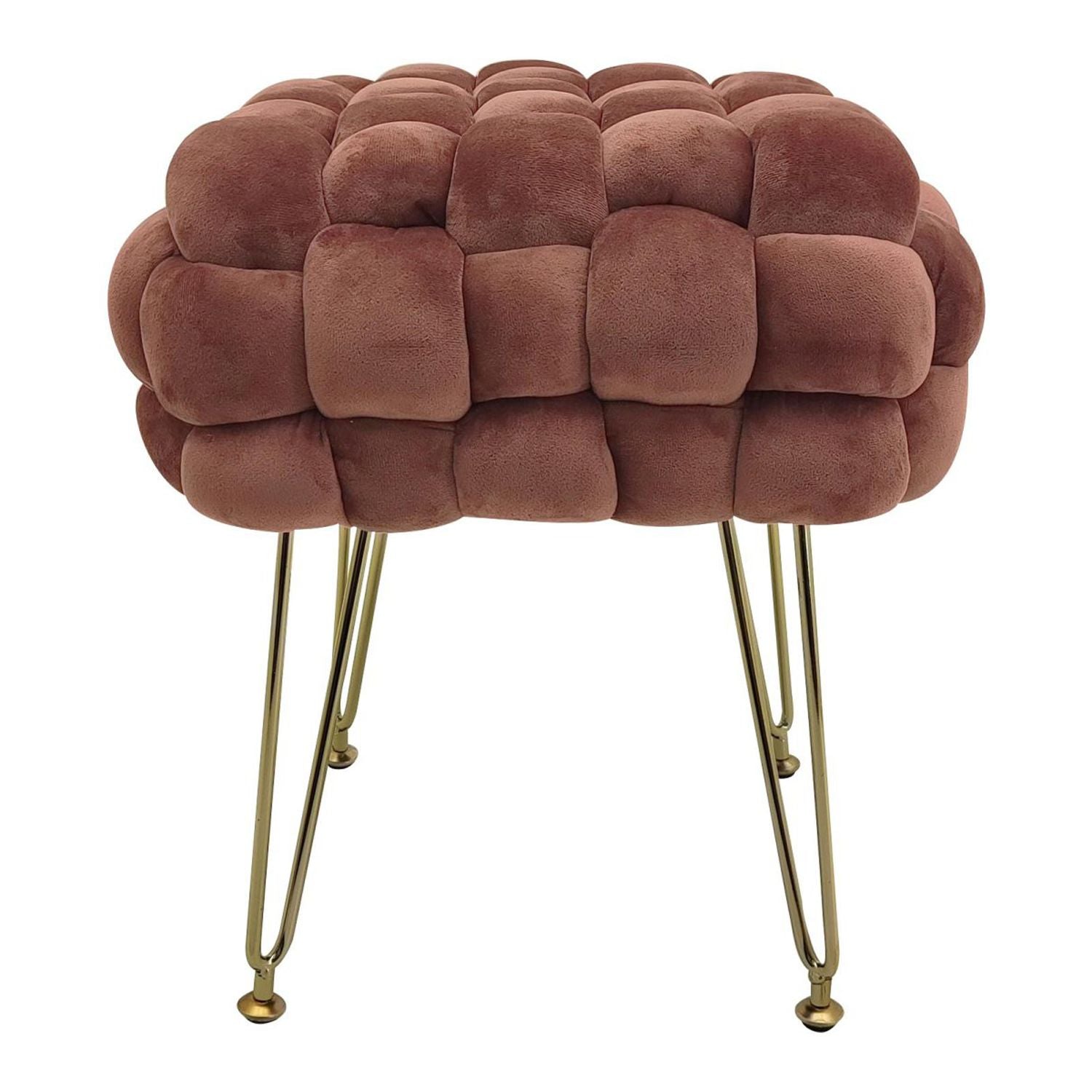 Marvin Pouf in Velluto Intrecciato con Gambe in Metallo Oro Cromato Sophie Poggiapiedi Sgabello per Casa Soggiorno  Rosa