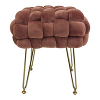 Marvin Pouf in Velluto Intrecciato con Gambe in Metallo Oro Cromato Sophie Poggiapiedi Sgabello per Casa Soggiorno  Rosa