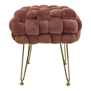 Marvin Pouf in Velluto Intrecciato con Gambe in Metallo Oro Cromato Sophie Poggiapiedi Sgabello per Casa Soggiorno  Rosa