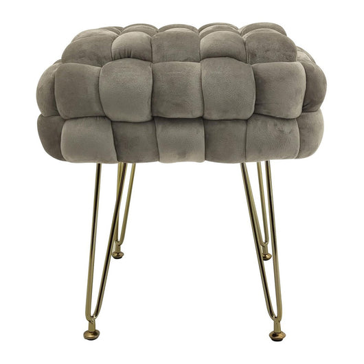 Marvin Pouf in Velluto Intrecciato con Gambe in Metallo Oro Cromato Sophie Poggiapiedi Sgabello per Casa Soggiorno Beige
