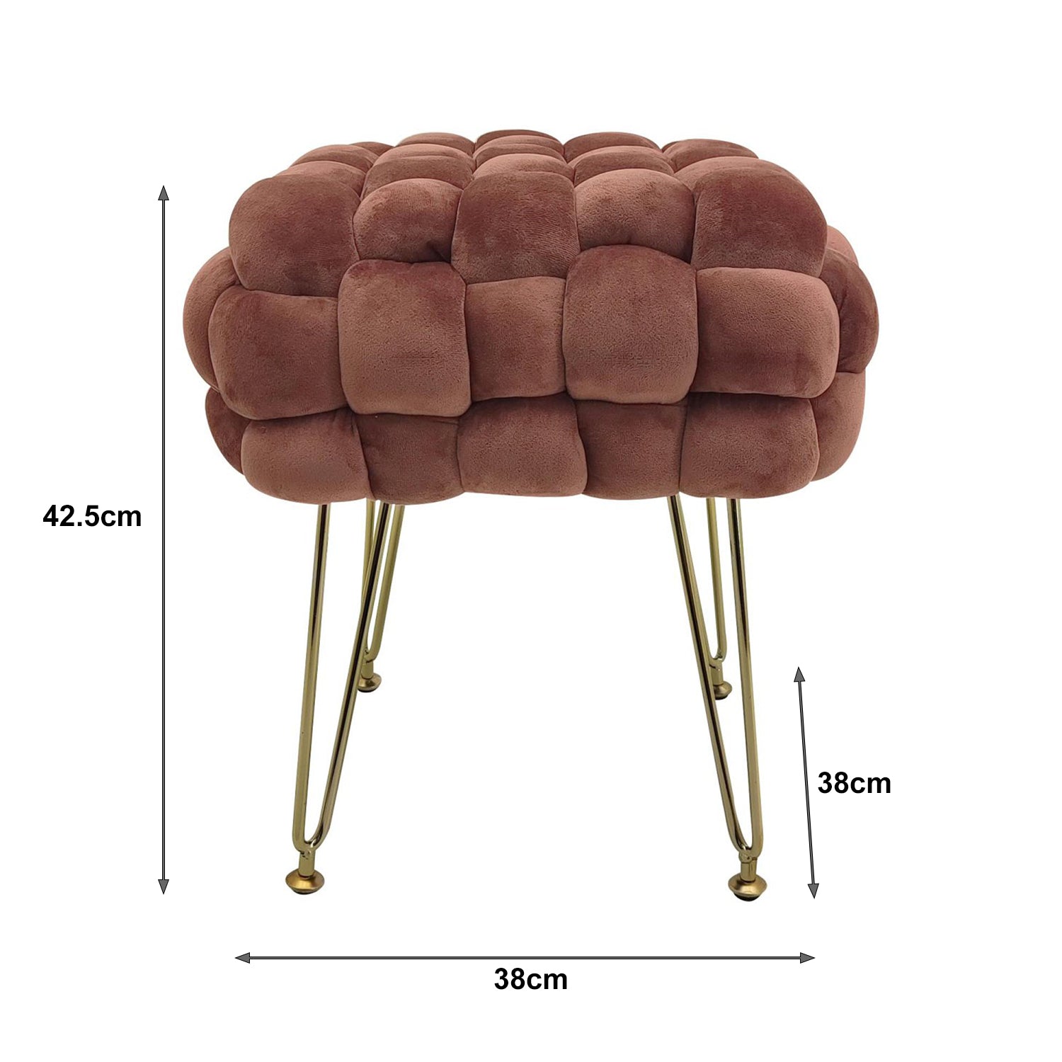 Marvin Pouf in Velluto Intrecciato con Gambe in Metallo Oro Cromato Sophie Poggiapiedi Sgabello per Casa Soggiorno  Rosa