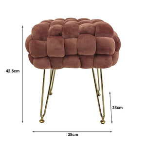 Marvin Pouf in Velluto Intrecciato con Gambe in Metallo Oro Cromato Sophie Poggiapiedi Sgabello per Casa Soggiorno  Rosa