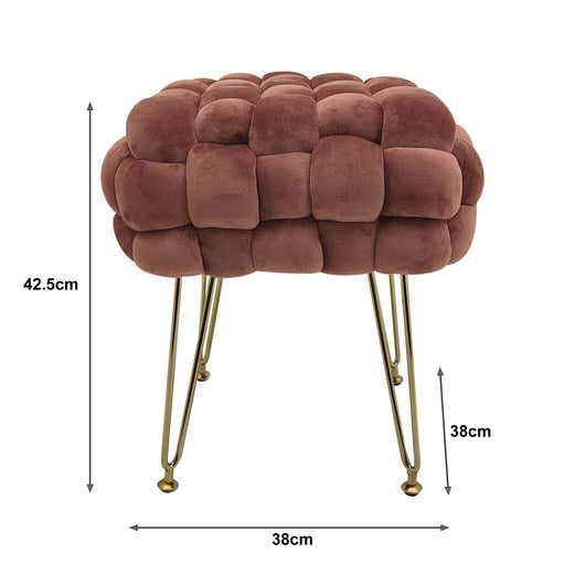 Marvin Pouf in Velluto Intrecciato con Gambe in Metallo Oro Cromato Sophie Poggiapiedi Sgabello per Casa Soggiorno  Rosa