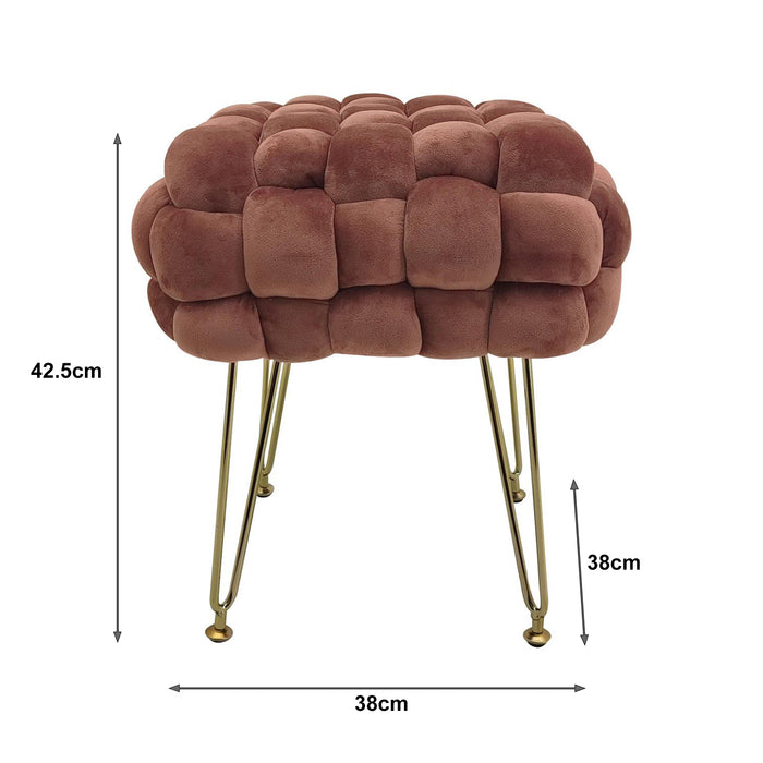 Marvin Pouf in Velluto Intrecciato con Gambe in Metallo Oro Cromato Sophie Poggiapiedi Sgabello per Casa Soggiorno  Rosa