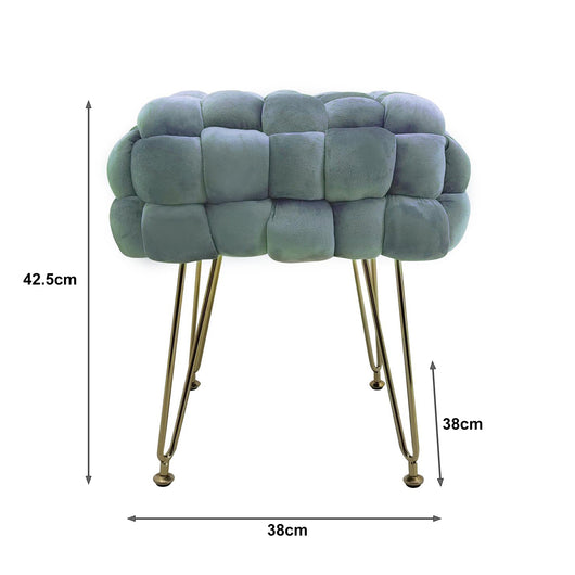 Marvin Pouf in Velluto Intrecciato con Gambe in Metallo Oro Cromato Sophie Poggiapiedi Sgabello per Casa Soggiorn Grigio