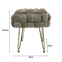 Marvin Pouf in Velluto Intrecciato con Gambe in Metallo Oro Cromato Sophie Poggiapiedi Sgabello per Casa Soggiorno Beige