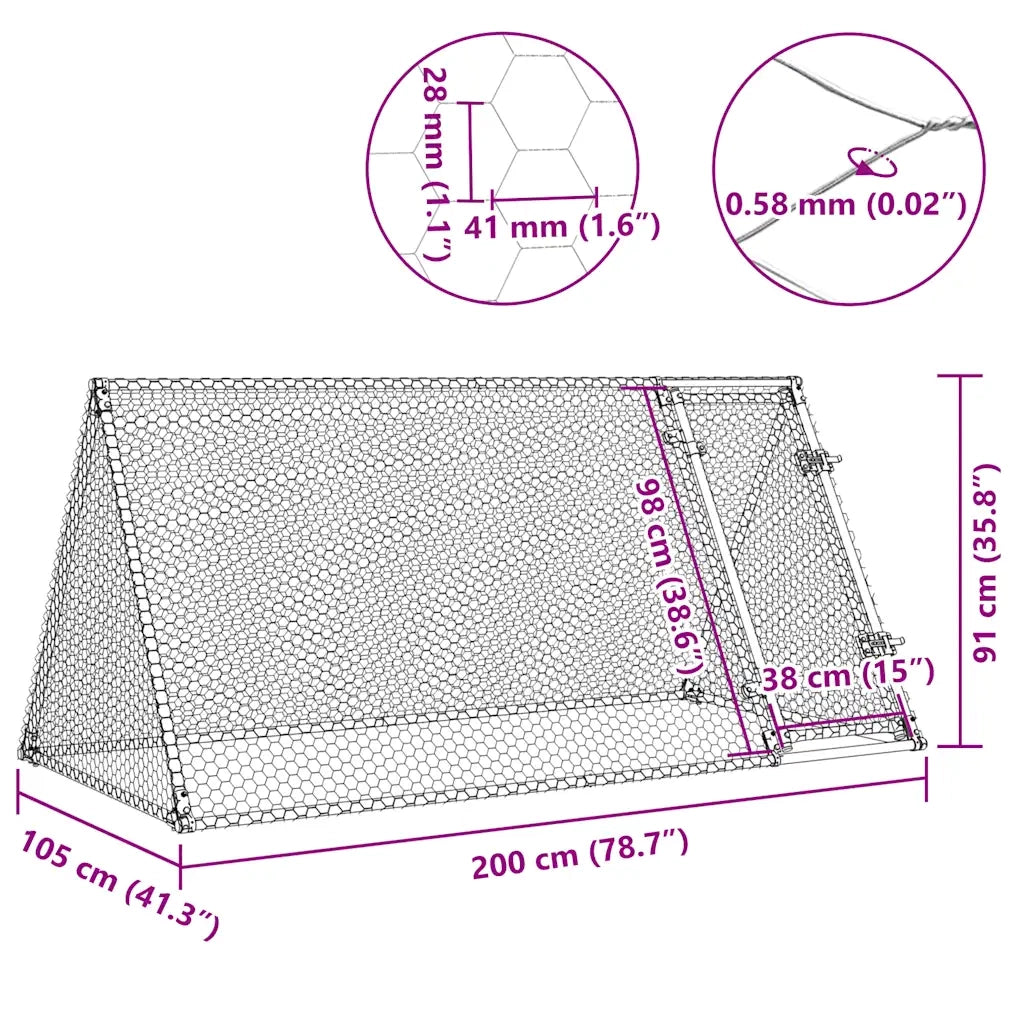 Gabbia per Polli Argento 200x105x91 cm in Acciaio Zincato CFW2573150