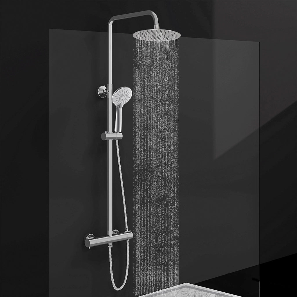 AICAIT Colonna doccia rotonda con soffione rotondo 20x20cm in acciaio inox cromato, sistema doccia a 38℃ antiscottature