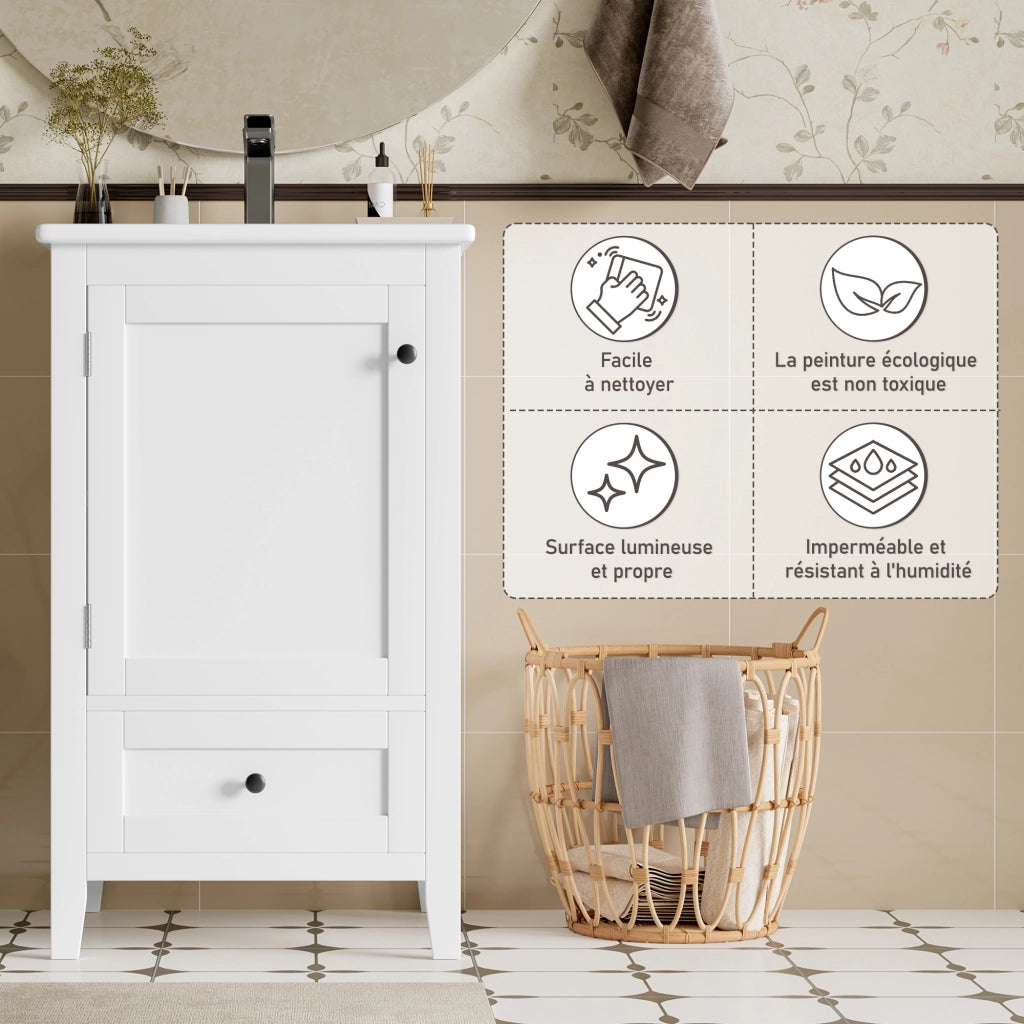Mobile sottolavabo da bagno freestanding con lavabo in ceramica struttura in MDF bianco 51 × 46 × 85 cm