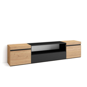 Mobile TV, 200x35x45cm, soggiorno, Per TV fino a 80", Mobile Soggiorno, colore Rovere e nero RF2256