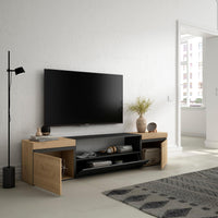 Mobile TV, 200x35x45cm, soggiorno, Per TV fino a 80", Mobile Soggiorno, colore Rovere e nero RF2256