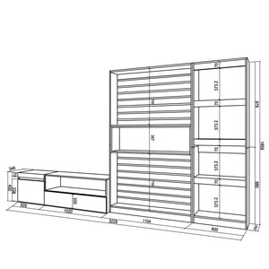 Mobile TV, Soggiorno, 320x35x186cm, Set di mobili, colore Rovere e nero RF2592