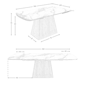 Tavolo da pranzo rettangolare allungabile in marmo porcellanato e legno di noce