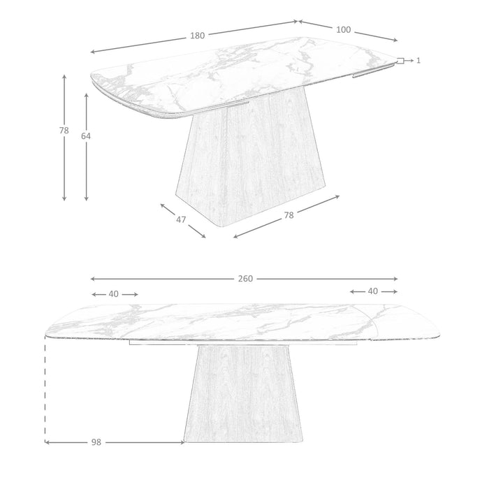 Tavolo da pranzo rettangolare allungabile in marmo porcellanato e legno di noce