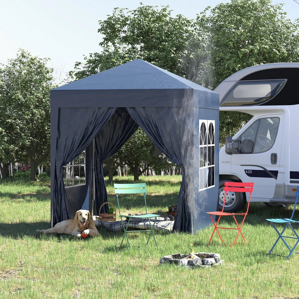 Gazebo Pieghevole Pop Up 2x2m in Poliestere e Acciaio Blu