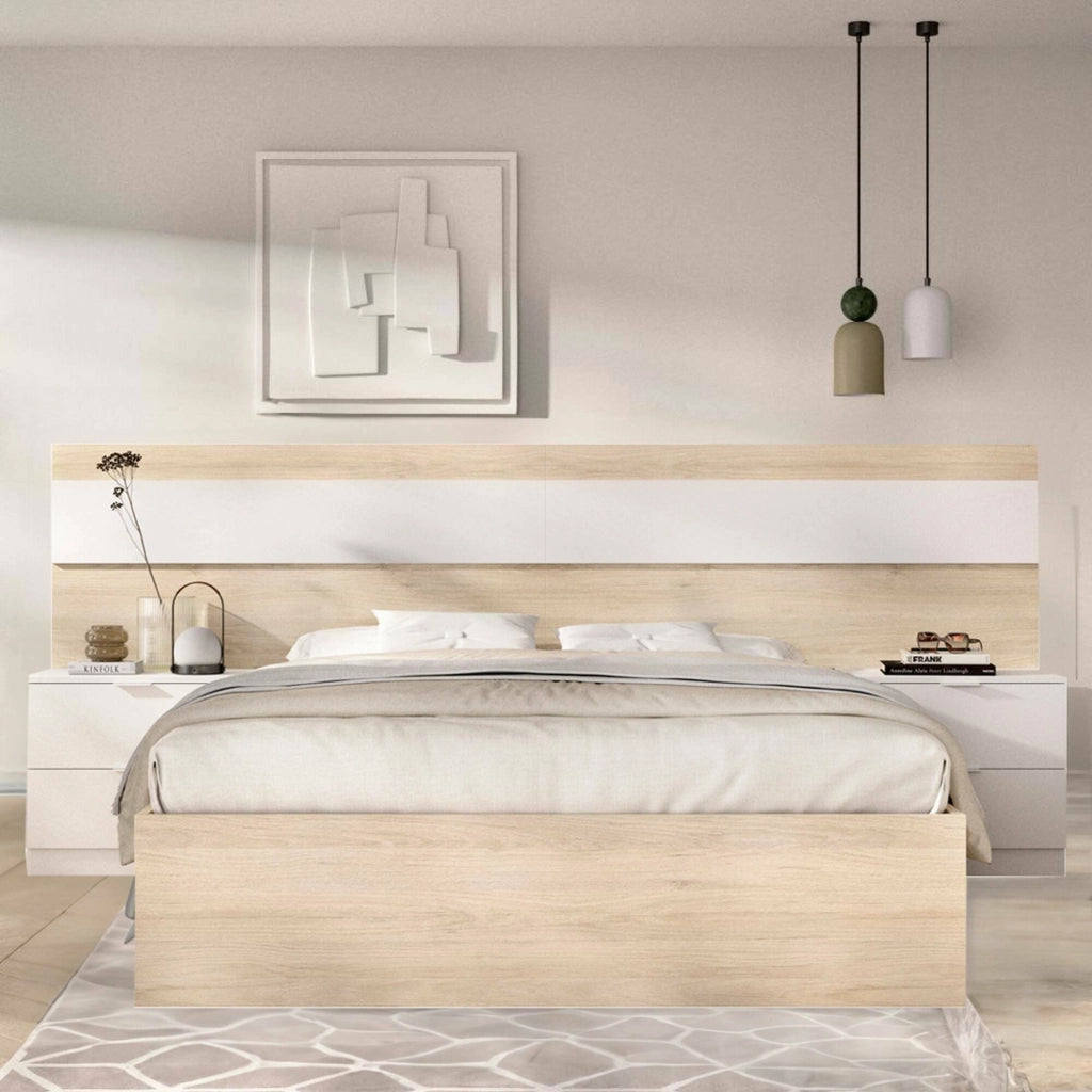 Letto matrimoniale Haima, Sommier per camera da letto, Giroletto per stanza, Struttura porta materasso, 267x205 h96 cm, Rovere e Bianco