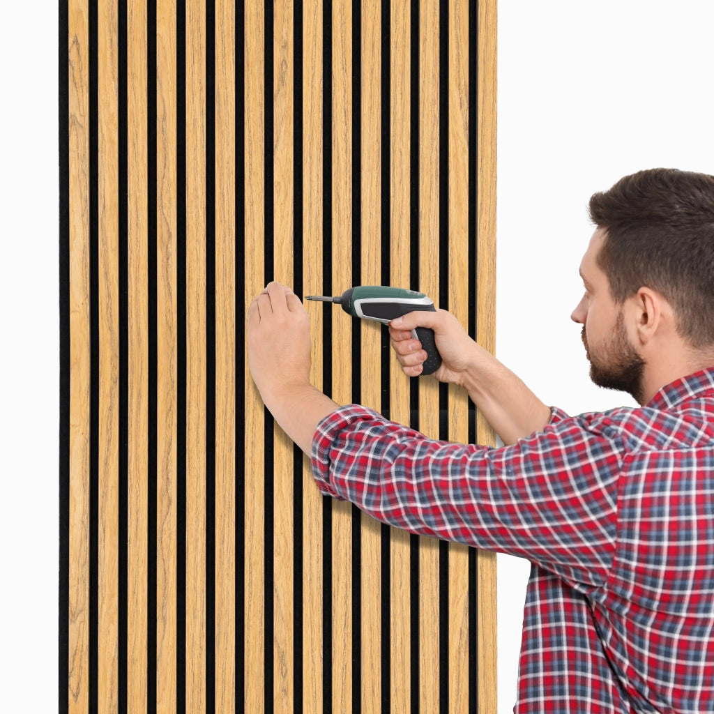 Coppia di Pannelli Fonoassorbenti con Doghe Rovere 3D in Legno 2400 x 600mm