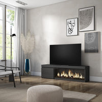 Mobile TV Soggiorno, 158x35x45cm, Per TV fino a 65", Camino elettrico XXL, Nero RF3244