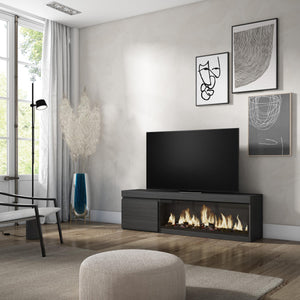 Mobile TV Soggiorno, 158x35x45cm, Per TV fino a 65", Camino elettrico XXL, Nero RF3244