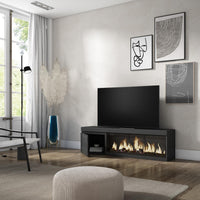 Mobile TV Soggiorno, 158x35x45cm, Per TV fino a 65", Camino elettrico XXL, Nero RF3244