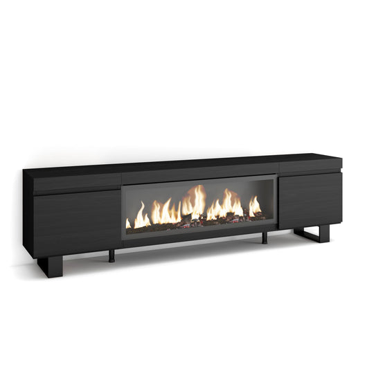 Mobile TV Soggiorno, 208x35x57cm, Per TV fino a 80", Camino elettrico XXL, Design industriale, Nero RF3259