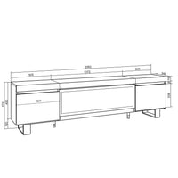 Mobile TV Soggiorno, 208x35x57cm, Per TV fino a 80", Camino elettrico XXL, Design industriale, Nero RF3259