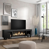 Mobile TV Soggiorno, 208x35x57cm, Per TV fino a 80", Camino elettrico XXL, Design industriale, Nero RF3259