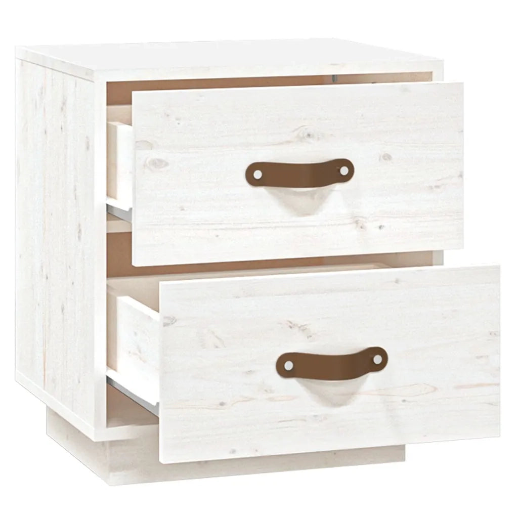 Set di 2 Comodini | Armadio da Notte | Mobiletto da notte Bianchi 40x34x45 cm in Legno Massello di Pino