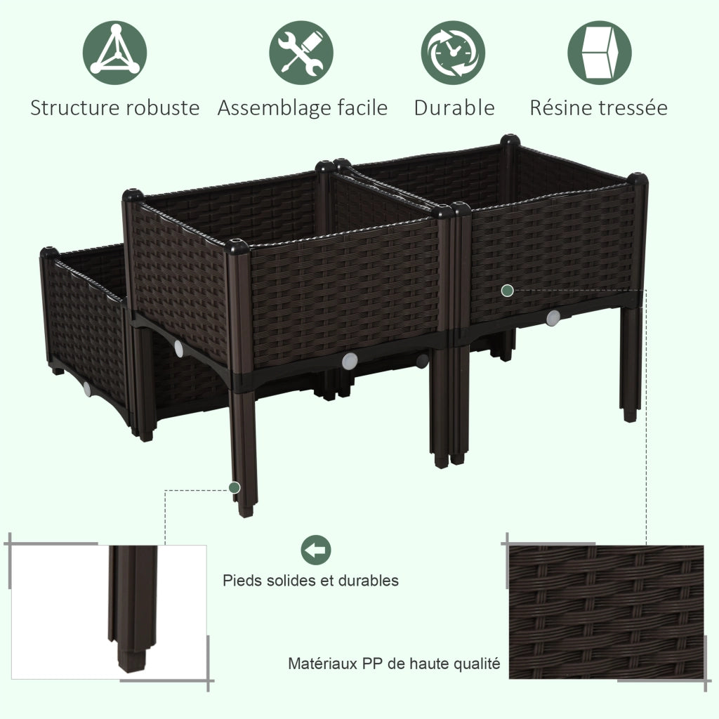 Fioriera da Giardino 2 Piani ¨C Xylo ¨C Effetto Rattan Intrecciato Marrone 80x80x44cm