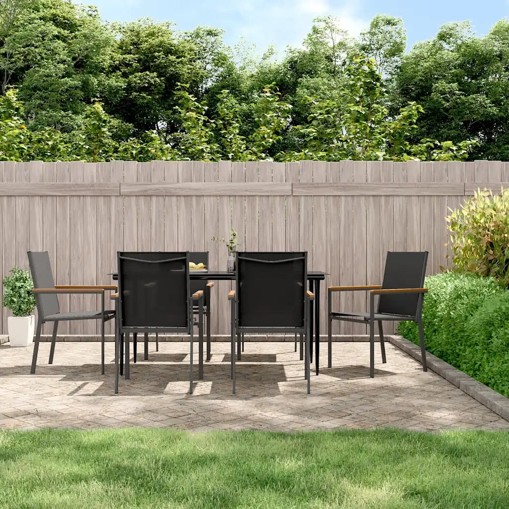 Set da Pranzo da Giardino 7 pz Nero in Textilene e Acciaiocod mxl 77281