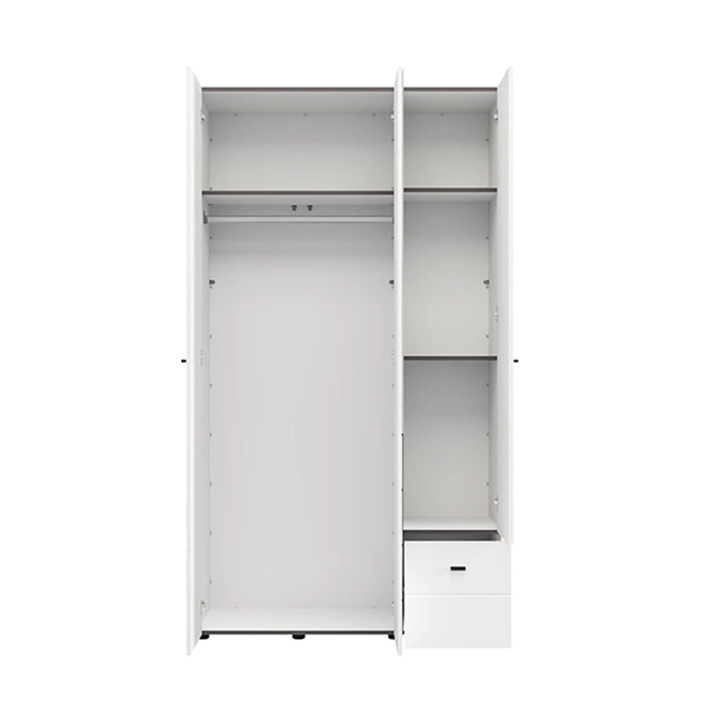 Armadio Camera da Letto Serram, Guardaroba 3 Ante Appendiabiti, 117x52 cm Bianco Opaco