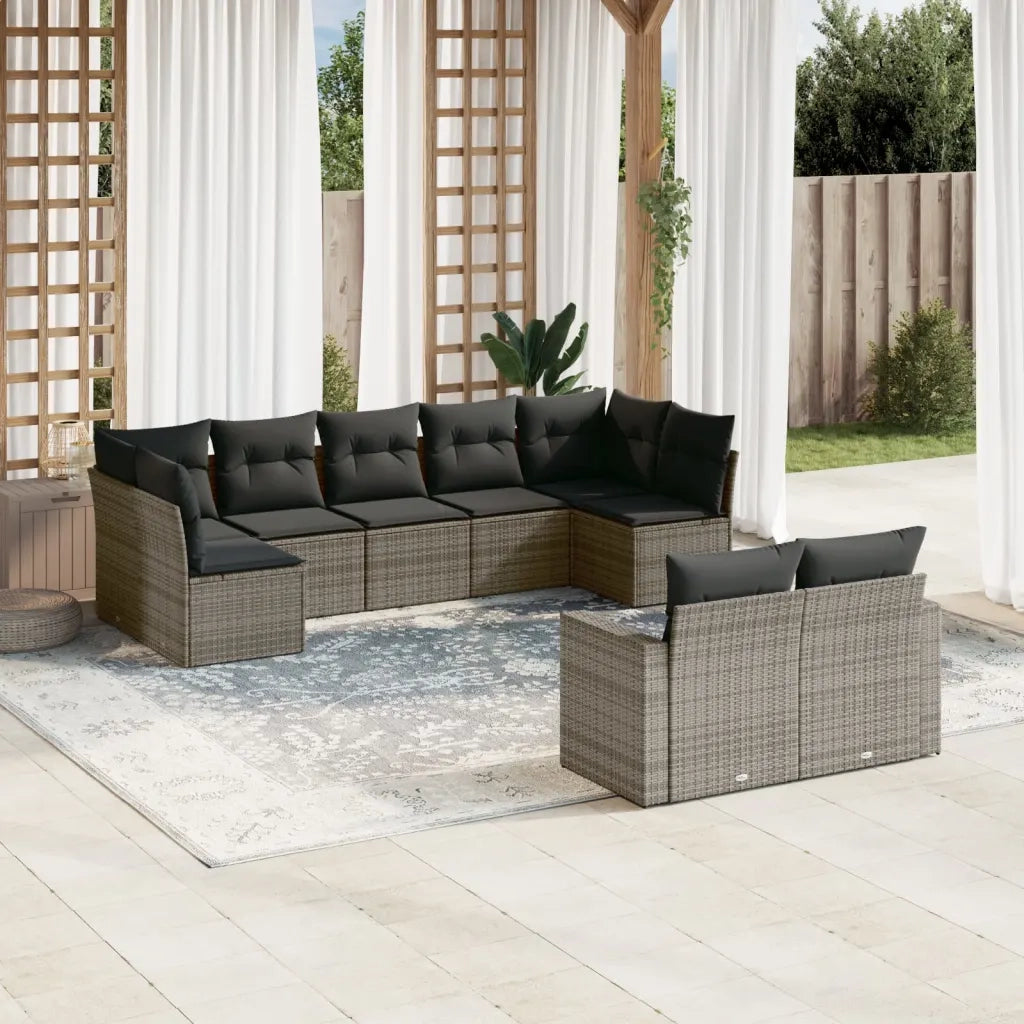 Set Divano da Giardino 9 pz con Cuscini Grigio in Polyrattan 3219410