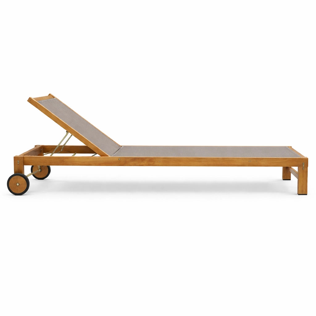 Set 2 Lettini Prendisole in Legno Teak con Ruote - JavaCol. Grey