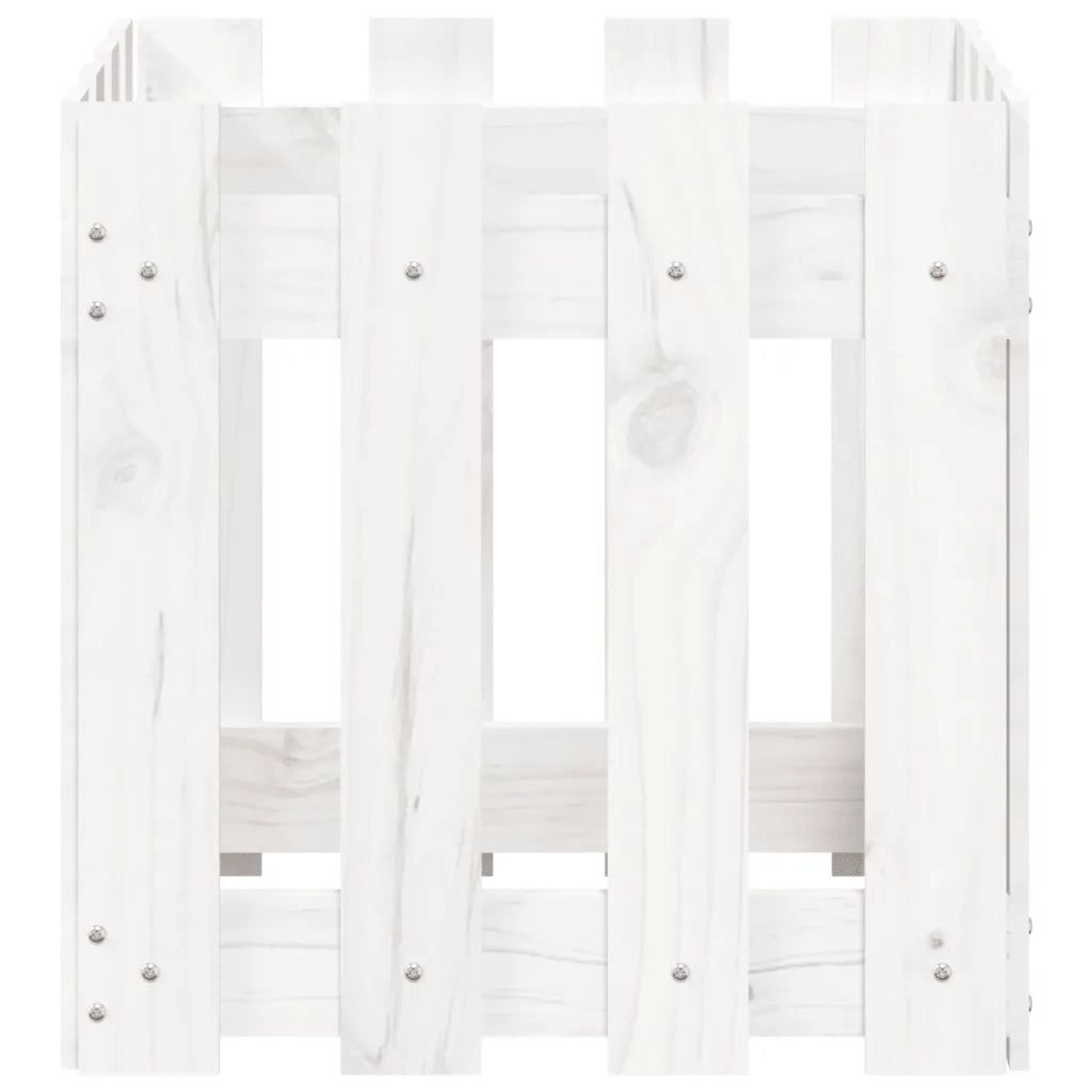Fioriera | Cassetta per fiori | Vaso Giardino a Recinzione Bianco 40x40x40 cm Massello Pino