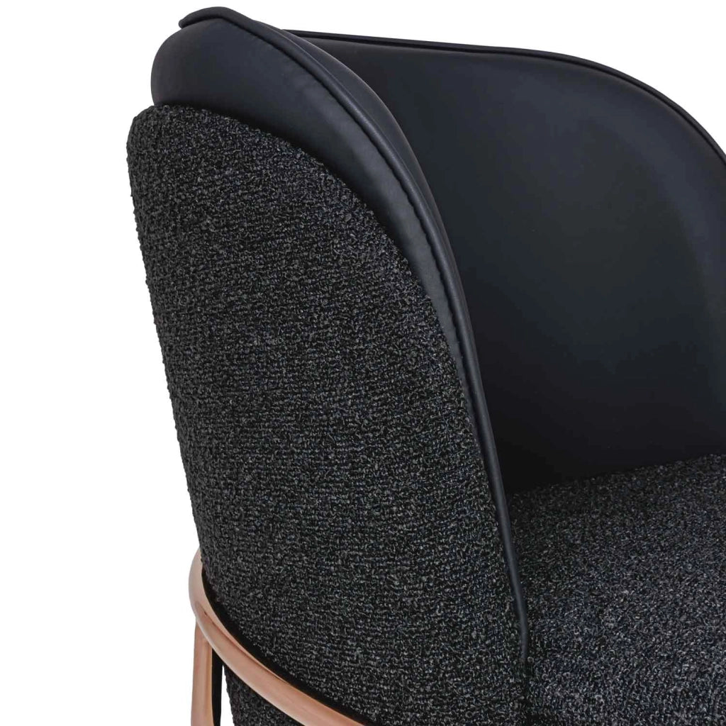 Thun Boucle - Coppia di poltroncine di design in metallo, seduta in tessuto bouclé e schienale in letherette