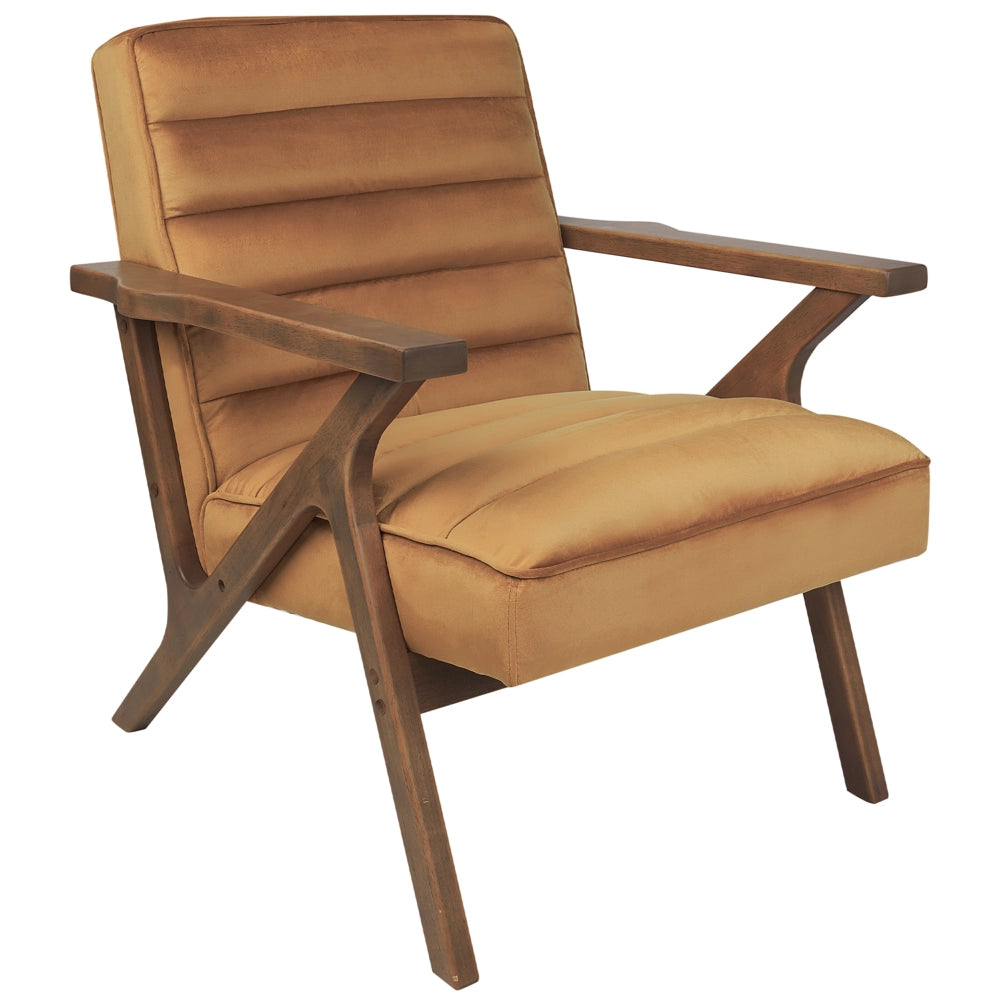 Poltrona Marrone Poliestere Velluto Rivestimenti Design Retrò Struttura in legno Braccioli Soggiorno